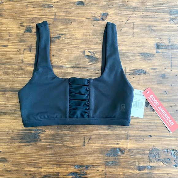 Good American Other - Good American Shirred Sports Bra Black Size 0 XS Stretch Compression Women’s